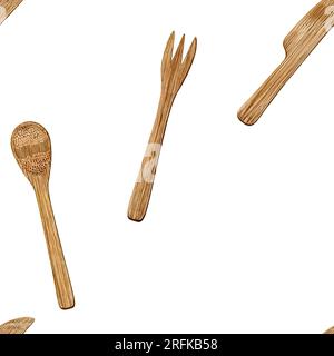 Un motivo senza cuciture di un set di posate di bambù Foto Stock