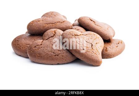 Biscotti a forma di cuore isolati sullo sfondo bianco. Foto Stock