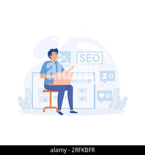 Errore promozione blog. Produzione di contenuti senza verifica dei contenuti SEO. illustrazione moderna a vettore piatto Illustrazione Vettoriale