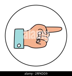 Palmo di Doodle con il dito che punta la mano destra disegnata con una linea sottile Illustrazione Vettoriale