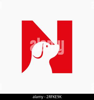 Logo Letter N PET. Modello vettore simbolo logo cane. Dog on Alphabet Illustrazione Vettoriale