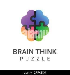 Brain Puzzle Think Logo Design Illustrazione Vettoriale