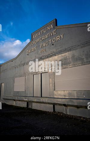 Awatuna Co-operative Dairy Factory, Taranaki, North Island, nuova Zelanda Foto Stock