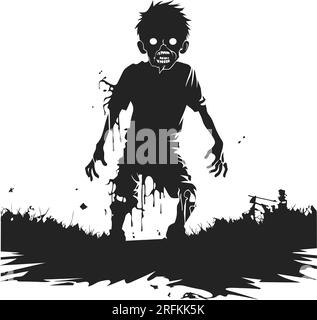 zombie vettoriale che esce dalla tomba. zombie in piedi e alzare le mani. illustrazione vettoriale zombie in piedi su sfondo bianco Illustrazione Vettoriale