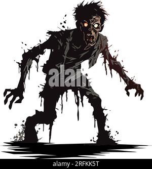 zombie vettoriale che esce dalla tomba. zombie in piedi e alzare le mani. illustrazione vettoriale zombie in piedi su sfondo bianco Illustrazione Vettoriale