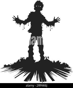 zombie vettoriale che esce dalla tomba. zombie in piedi e alzare le mani. illustrazione vettoriale zombie in piedi su sfondo bianco Illustrazione Vettoriale