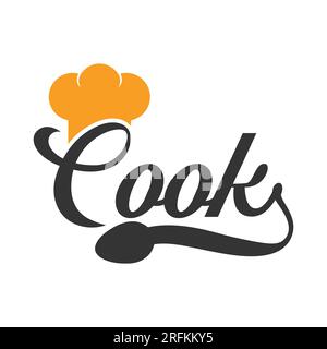 Cuoco Chef Logo Design cuoco con logotipo cucchiaio logotipo Chef Hat Illustrazione Vettoriale