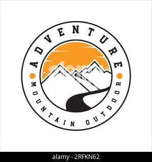 Avventura turistica all'aperto con logo Adventure Mountain Illustrazione Vettoriale