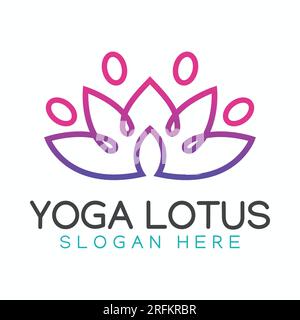 Icona Yoga Lotus Logo Design Human con logotipo Lotus Flower Illustrazione Vettoriale