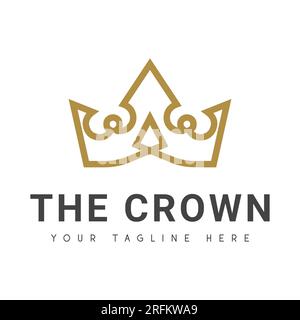 Logotipo Luxury Crown King con logo e letto Queen size Illustrazione Vettoriale