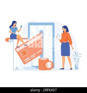 Concept Online mobile Payments, terminale POS conferma il pagamento utilizzando uno smartphone, pagamento mobile, online banking, illustrazione moderna a vettore piatto Illustrazione Vettoriale