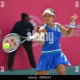 Ankita Ravinderkrishan Raina è una tennista indiana. Dal 2018, questa immagine è stata scattata nell'ITF Women's Open Bengaluru 2023. Foto Stock