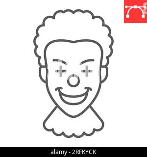 Icona della linea clown, halloween e festività, icona vettoriale jolly, grafica vettoriale persona circo, segno di contorno tratto modificabile, eps 10. Illustrazione Vettoriale