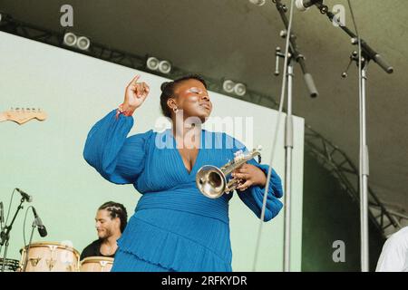 Copenhagen, Danimarca. 3 agosto 2023. La band inglese Kokoroko esegue un concerto dal vivo durante il festival di musica danese o Days 2023 a Copenaghen. Credito: Gonzales Photo/Alamy Live News Foto Stock