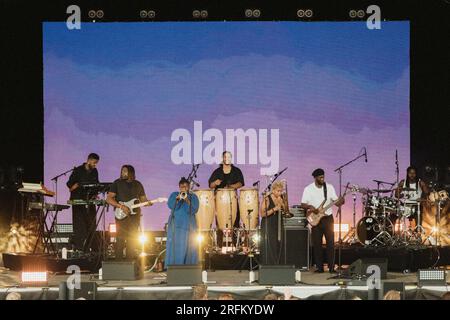 Copenhagen, Danimarca. 3 agosto 2023. La band inglese Kokoroko esegue un concerto dal vivo durante il festival di musica danese o Days 2023 a Copenaghen. Credito: Gonzales Photo/Alamy Live News Foto Stock