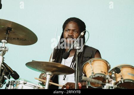 Copenhagen, Danimarca. 3 agosto 2023. La band inglese Kokoroko esegue un concerto dal vivo durante il festival di musica danese o Days 2023 a Copenaghen. Credito: Gonzales Photo/Alamy Live News Foto Stock