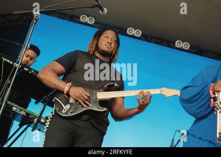 Copenhagen, Danimarca. 3 agosto 2023. La band inglese Kokoroko esegue un concerto dal vivo durante il festival di musica danese o Days 2023 a Copenaghen. Credito: Gonzales Photo/Alamy Live News Foto Stock