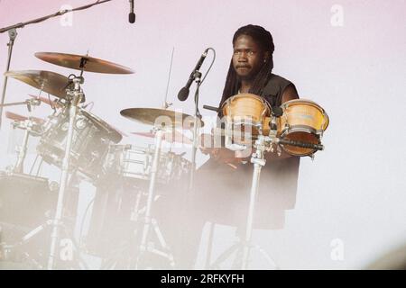 Copenhagen, Danimarca. 3 agosto 2023. La band inglese Kokoroko esegue un concerto dal vivo durante il festival di musica danese o Days 2023 a Copenaghen. Credito: Gonzales Photo/Alamy Live News Foto Stock