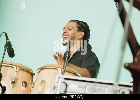 Copenhagen, Danimarca. 3 agosto 2023. La band inglese Kokoroko esegue un concerto dal vivo durante il festival di musica danese o Days 2023 a Copenaghen. Credito: Gonzales Photo/Alamy Live News Foto Stock