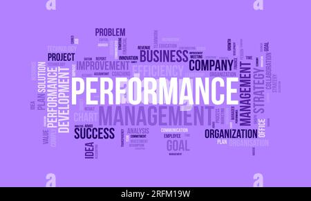 Concetto di background di Word cloud per la gestione delle prestazioni. Strategia di avanzamento dell'impegno dei dipendenti per l'efficienza del coaching aziendale. illustrazione vettoriale. Illustrazione Vettoriale