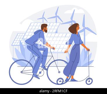 Trasporti ecologici urbani ed energia verde. Illustrazione Vettoriale