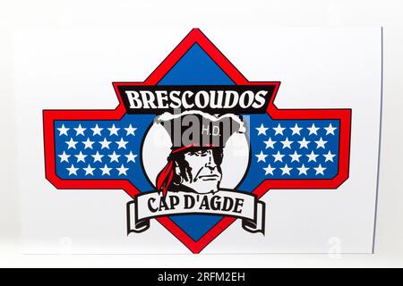 33esima edizione della BBW (Brescoudos Bike Week), il più grande raduno motociclistico della regione. Attraversamento per Colombiers. Occitanie, francia Foto Stock
