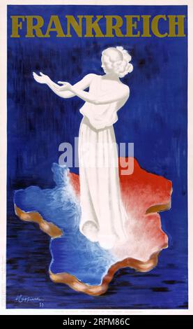 Frankreich - Mappa francese con una donna in bianco - poster di viaggio francese d'epoca - illustrazione di Leonetto Cappiello, 1933 Foto Stock