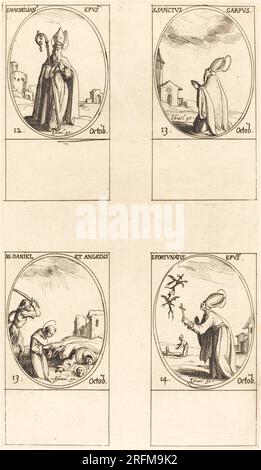 Jacques Callot, St. Maximilian; St. Carpus; St. Daniel e Angelus; St. Fortunato, incisione, R.L. Baumfeld Collection, 1969.15.733' Foto Stock