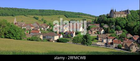 Francia, Côte-d'Or (21), la Rochepot, villaggio di Borgogna, dominato dal Château de la Rochepot Foto Stock