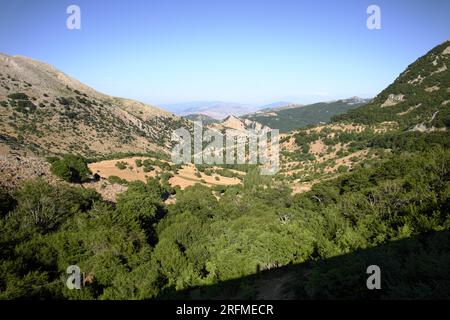 Grande valle di Faguara tra le montagne del Parco naturale regionale delle Madonie, Sicilia, Italia Foto Stock