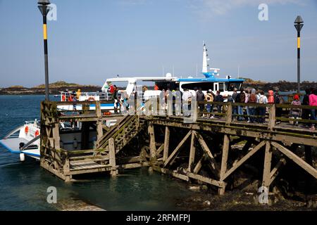 Francia, regione della Normandia, Manche, Chausey, di fronte a Granville, grande Ile, molo per Granville in una giornata intensa, Foto Stock