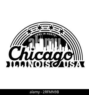 Chicago, Illinois, USA. Modello di design del logo. Vettore e illustrazione. Illustrazione Vettoriale