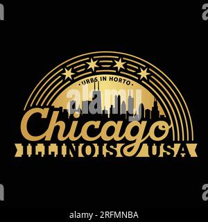 Chicago, Illinois, USA. Modello di design del logo. Vettore e illustrazione. Illustrazione Vettoriale