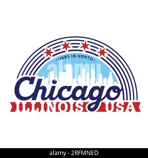 Chicago, Illinois, USA. Modello di design del logo. Vettore e illustrazione. Illustrazione Vettoriale