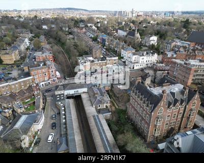 Blackheath Station Londra, Regno Unito, vista aerea dei droni Foto Stock