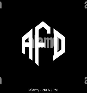 Logo AFD Letter con forma poligonale. Design con logo a forma di cubo e poligono AFD. Modello con logo vettoriale esagonale AFD in bianco e nero. Monogr. AFD Illustrazione Vettoriale