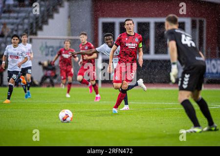 Aarhus, Danimarca. 3 agosto 2023. Hans Vanaken (20) del Club Brugge visto durante la partita di qualificazione della UEFA Conference League tra Aarhus GF e Club Brugge al Ceres Park di Aarhus. (Foto: Gonzales Photo/Alamy Live News Foto Stock