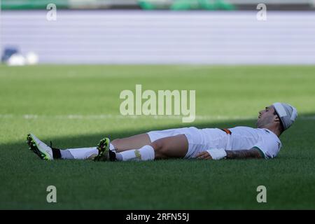 Nijmegen, Paesi Bassi. 4 agosto 2023. NIJMEGEN, PAESI BASSI - 4 AGOSTO: Nicholas Pierini del Venezia FC sdraiato in campo durante l'amichevole pre-stagionale tra NEC Nijmegen e Venezia FC allo Stadion De Goffert il 4 agosto 2023 a Nijmegen, Paesi Bassi (foto di Broer van den Boom/Orange Pictures) credito: Orange Pics BV/Alamy Live News Foto Stock