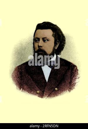 Modest Petrovich Mussorgsky (21 marzo 1839 – 28 marzo 1881) è stato un . Fu un innovatore della musica russa nel periodo romantico e si sforzò di raggiungere un'identità musicale russa. Molte delle sue opere sono state ispirate alla storia russa e al folklore russo. Foto Stock