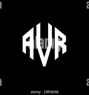 Logo AVR Letter con forma poligonale. Design del logo a forma di cubo e poligono avr. Modello con logo vettoriale esagonale AVR in bianco e nero. Monogr. Avr Illustrazione Vettoriale