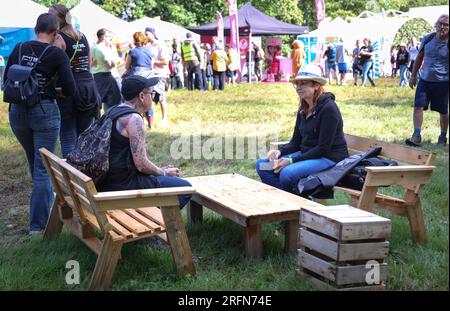 Raine le Comte, Belgio. 4 agosto 2023. L'immagine mostra il primo giorno del festival musicale "Ronquieres Festival" a Ronquieres, venerdì 4 agosto 2023. Quest'edizione del festival si svolge dal 4 al 6 agosto. BELGA PHOTO ANTHONY MALAGOLI Credit: Belga News Agency/Alamy Live News Foto Stock