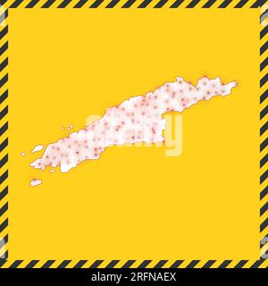 Hydra chiuso - segnale di pericolo del virus. Icona isola di blocco. Bordo a strisce nere intorno alla mappa con il concetto di diffusione del virus. Illustrazione vettoriale. Illustrazione Vettoriale