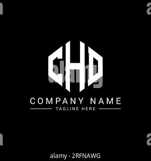 Logo CHD Letter con forma poligonale. Design con logo a forma di cubo e poligono CHD. Modello con logo vettoriale esagonale CHD colori bianco e nero. CHD monogr Illustrazione Vettoriale