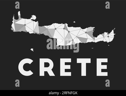 Creta - rete di comunicazione mappa dell'isola. Design geometrico alla moda di Creta su sfondo scuro. Illustrazione Vettoriale