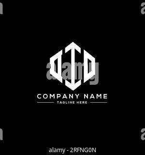 Logo DIO Letter con forma poligonale. Design con logo a forma di cubo e poligono di DIO. Modello con logo vettoriale esagonale DIO IN bianco e nero. DIO monogr Illustrazione Vettoriale