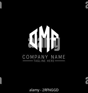 Logo DMF Letter con forma poligonale. Design con logo a forma di cubo e poligono DMF. Modello con logo vettoriale esagonale DMF in bianco e nero. Monogr. DMF Illustrazione Vettoriale
