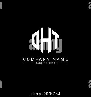 Logo DHT Letter con forma poligonale. Design con logo a forma di cubo e poligono DHT. Modello con logo vettoriale esagonale DHT in bianco e nero. DHT monogr Illustrazione Vettoriale