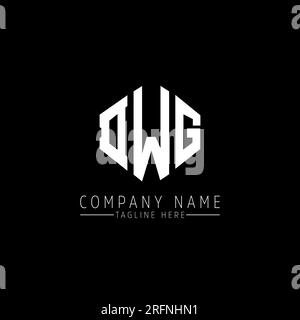 Logo DWG Letter con forma poligonale. Design del logo a forma di cubo e poligonale DWG. Modello di logo vettoriale esagonale DWG in bianco e nero. Monogr DWG Illustrazione Vettoriale