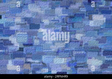 Un fresco astratto blu di un dipinto pastello con texture con un disegno simile a mattoni con pennellate. Presenta diverse sfumature di blu. Foto Stock