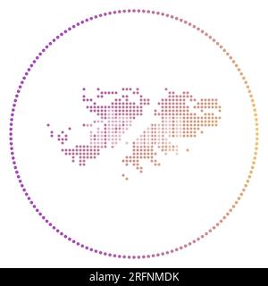 Badge digitale Falklands. Mappa in stile punteggiato delle Falklands in cerchio. Icona tecnica del paese con punti sfumati. Illustrazione vettoriale ordinata. Illustrazione Vettoriale